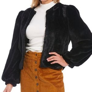 Chelsea & Violet Balloon Sleeve Faux Fur Jacket Black